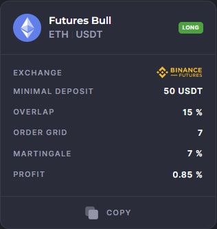 Updated showcase of ready-made bots
Futures Bull ETH/USDT Long