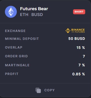 Updated showcase of ready-made bots
Futures Bear ETH/BUSD Short