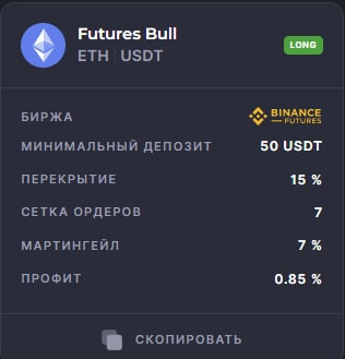 Обновлённая витрина готовых ботов
Futures Bull ETH/USDT Long