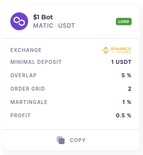 Your first bot Veles with a $1 deposit